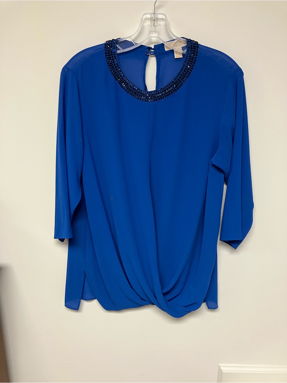 Michael Kors Beaded-Neck Twist-Hem Tunic - Royal Blue